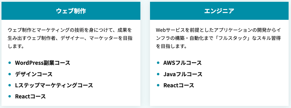 RaiseTechの追加受講可能なコース